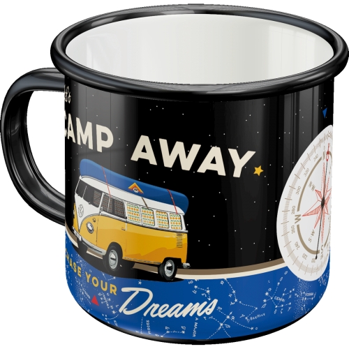 Tazza Smaltata Retrò VW Bulli – 'Let's Camp Away Night' – Nostalgic-Art 360ml